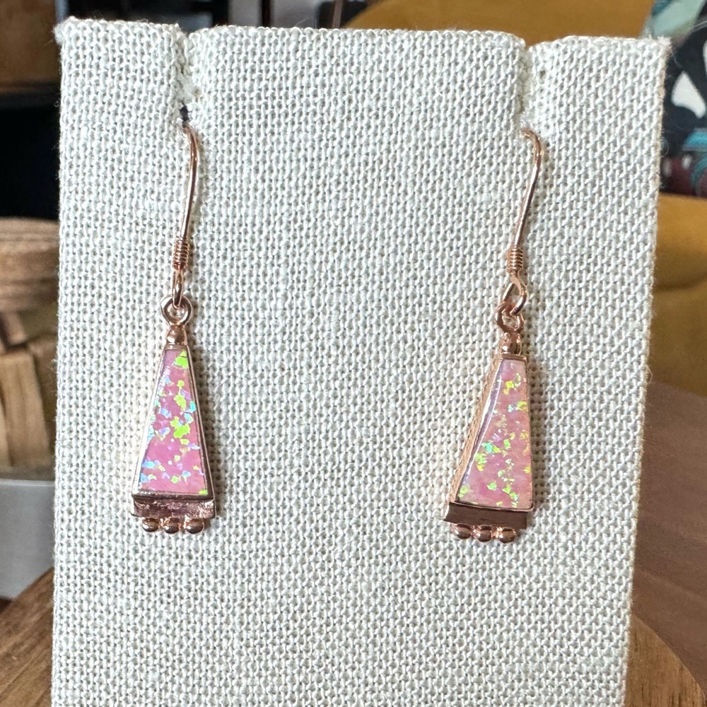 NW Rose Gold Plated Stirling Silver Pink Opal Triangle Earrings